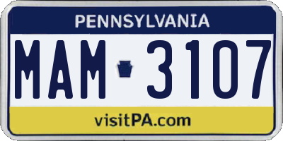 PA license plate MAM3107