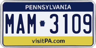 PA license plate MAM3109