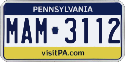 PA license plate MAM3112