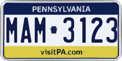 PA license plate MAM3123