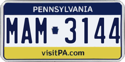 PA license plate MAM3144
