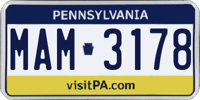 PA license plate MAM3178