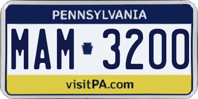 PA license plate MAM3200
