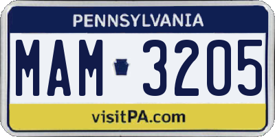 PA license plate MAM3205