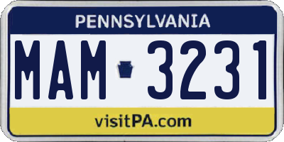 PA license plate MAM3231