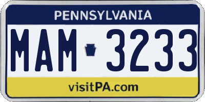 PA license plate MAM3233