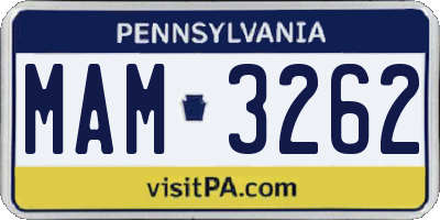 PA license plate MAM3262