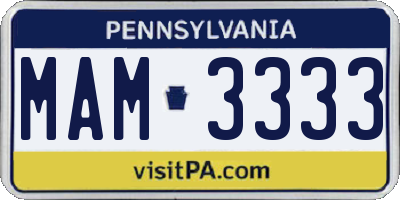 PA license plate MAM3333