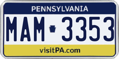 PA license plate MAM3353