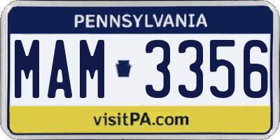 PA license plate MAM3356