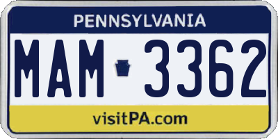 PA license plate MAM3362