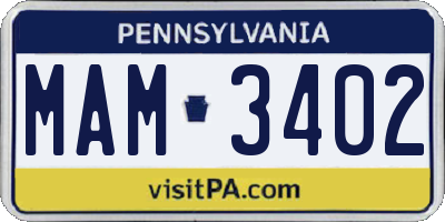 PA license plate MAM3402