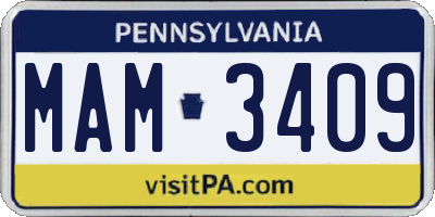 PA license plate MAM3409