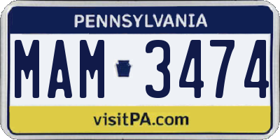 PA license plate MAM3474
