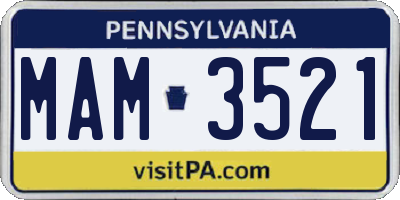 PA license plate MAM3521