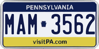 PA license plate MAM3562