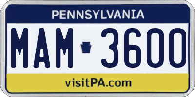 PA license plate MAM3600