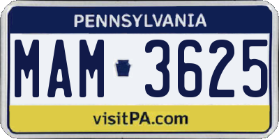 PA license plate MAM3625