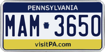 PA license plate MAM3650