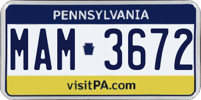 PA license plate MAM3672