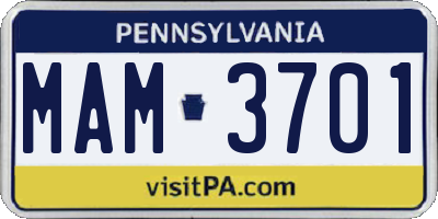 PA license plate MAM3701