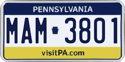 PA license plate MAM3801