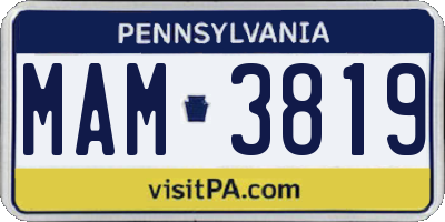 PA license plate MAM3819