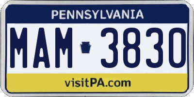 PA license plate MAM3830
