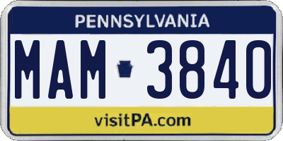 PA license plate MAM3840