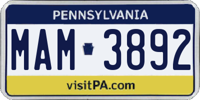 PA license plate MAM3892