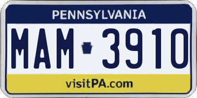 PA license plate MAM3910