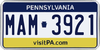 PA license plate MAM3921