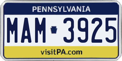 PA license plate MAM3925
