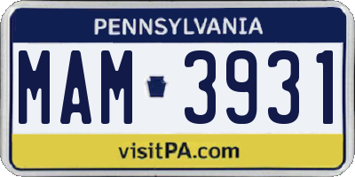 PA license plate MAM3931