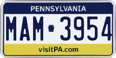 PA license plate MAM3954