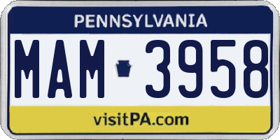 PA license plate MAM3958