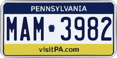 PA license plate MAM3982