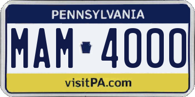 PA license plate MAM4000