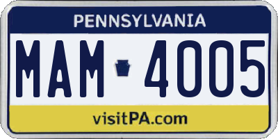PA license plate MAM4005