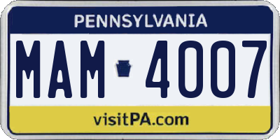 PA license plate MAM4007