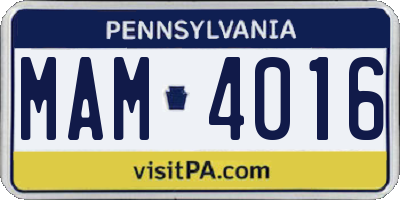PA license plate MAM4016