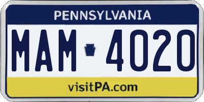 PA license plate MAM4020