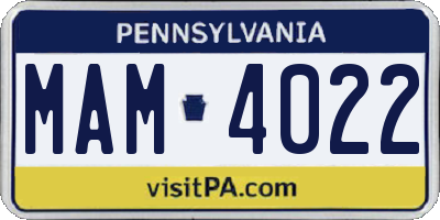 PA license plate MAM4022