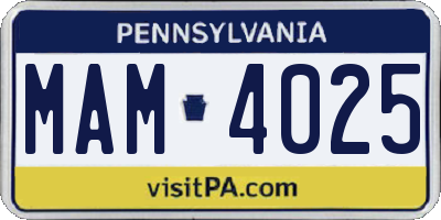 PA license plate MAM4025