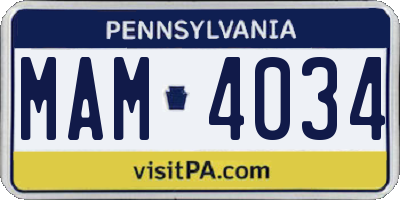 PA license plate MAM4034