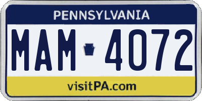 PA license plate MAM4072