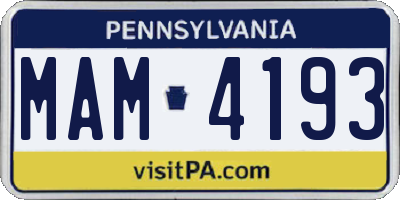 PA license plate MAM4193