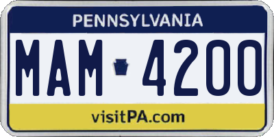 PA license plate MAM4200