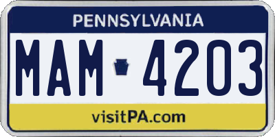 PA license plate MAM4203