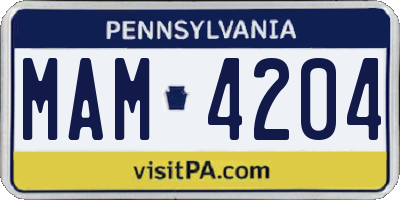 PA license plate MAM4204